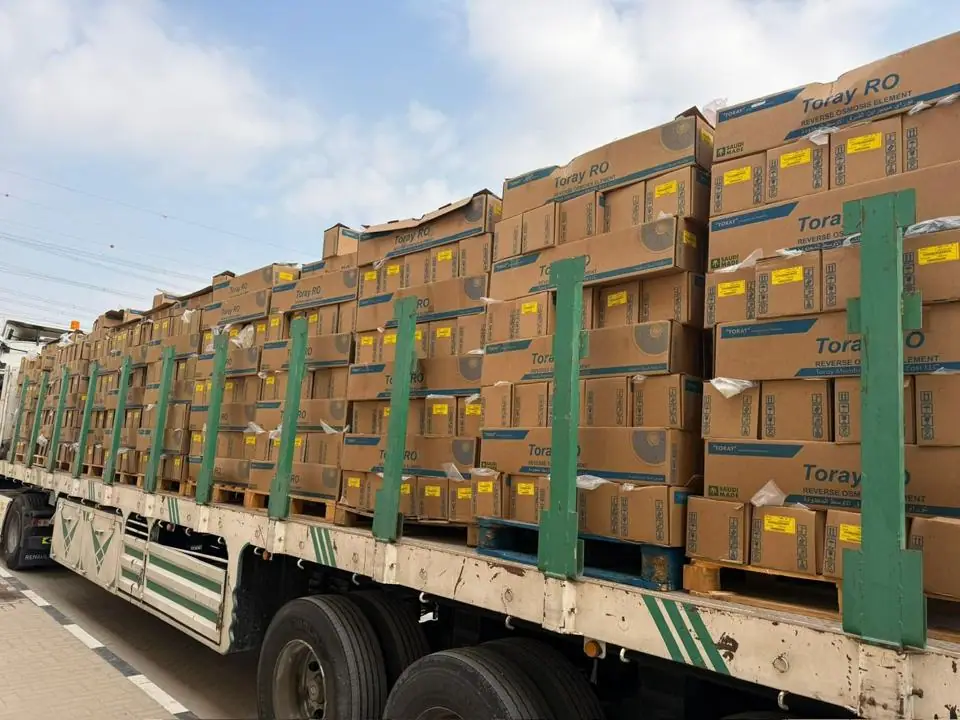 Truck loaded with boxed Toray RO membranes